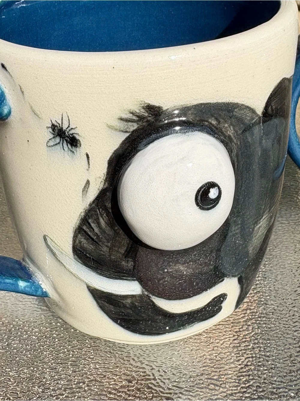 Ceramic 3D Eye Elephant Mugs Black Blue White Color Set of 2, 12 Oz 10 Oz